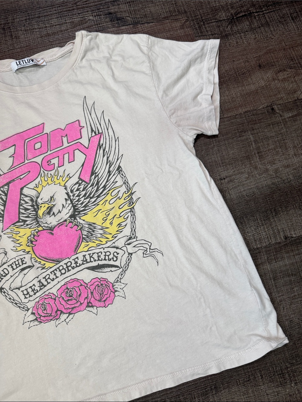 Anthropologie LETluv Tom Petty Graphic Tee in Cream with Pink and Yellow Artwork - Picture 3 of 6